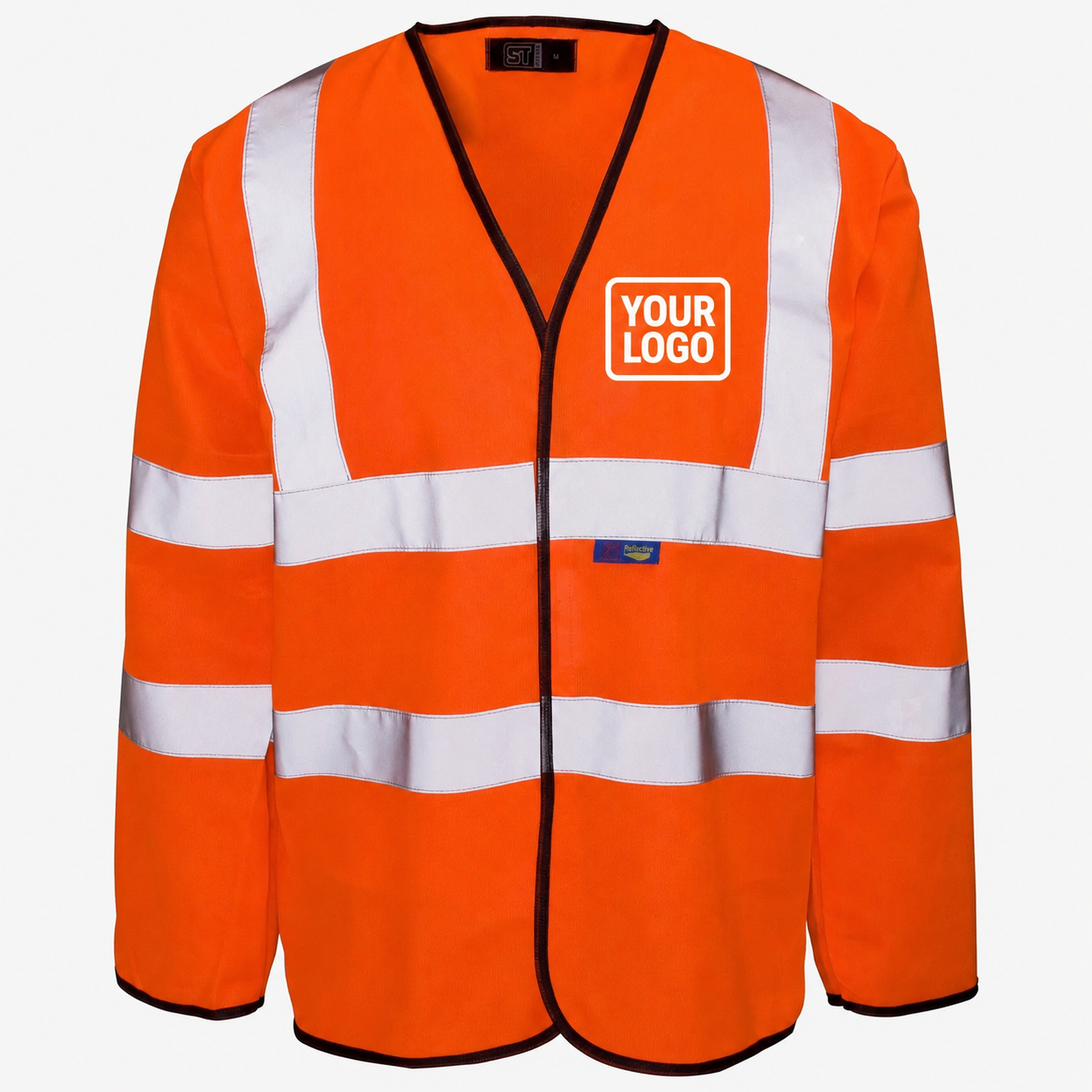 Long sleeve hi vis vest including personalisation yellow/orange.