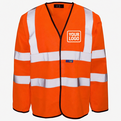 Long sleeve hi vis vest including personalisation yellow/orange.